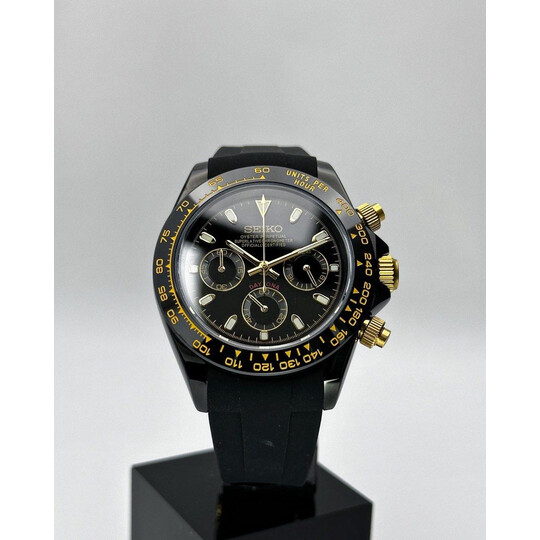 Custom Seiko Mod • Black Gold Daytona Quartz Chronograph • 39.5mm